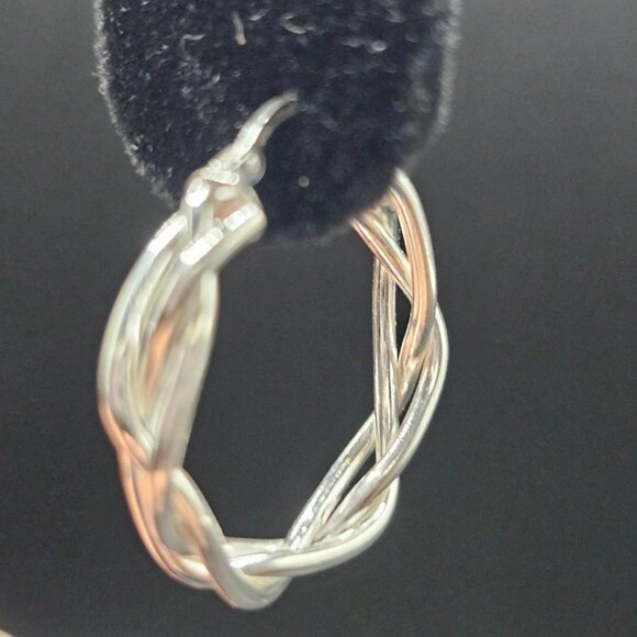 Sterling Silver 925 High Polished Weave Hoop Earrings Inner 21mm - Picture 10 of 10